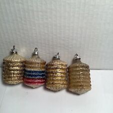 Vintage Mercury Glass Christmas Lantern Bumpy Ribbed Mica Glitter Ornaments picture