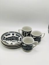 Greece Demitasse Handmade Cup & Saucer Black White Greek Set Of 3 Extra Plate picture
