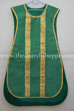 Green Spanish Fiddleback Vestment & mass set of 5 pc, chausable fiddleback,NEW picture