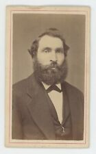 Antique CDV Circa 1870s Large Handsome Man With Full Beard Wearing Suit & Tie picture