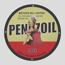 VINTAGE  PENNZOIL  1942  OIL PORCELAIN  GAS PUMP  SIGN picture