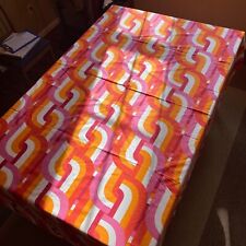 Retro Tablecloth Cotton Orange Pink White 60's 70's Geometric Cotton Large as is picture