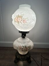 Vintage Gone With The Wind Ornate Milk Glass Lamp With Rose Design 3 Way Lamp picture