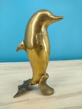 Vtg. Brass Standing Dolphin Figurine-Statue 11 3/4