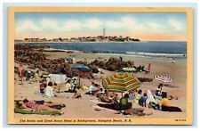 1956 Hampton Beach NH Postcard The Rocks and Great Boars Head People Sunbathing picture