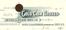 1891 TROY NY BUSSEY & McLEOD STOVE CO GOLD COIN STOVES BILLHEAD RECEIPT Z4073 picture
