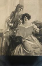 1900s Two Beautiful Ladies Girls Women Music Melody B&W card ANTIQUE POSTCARD picture