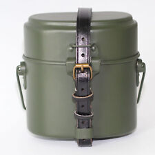WW2 German M31 Mess Kit Tin with Leather Strap Green Box Field Gear Metal picture