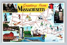 MA-Massachusetts, Scenic Map Greetings, Landmarks, Vintage Postcard picture