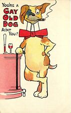 Dog With Bow Tie and Glass Of Wine Postcard You're a Gay Old Dog Aren't You picture