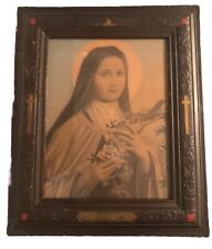 Antique Early 19th  Century Therese Of Lisieux Portrait in Antique Leather Frame picture