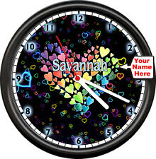 Personalized Love Hearts Colorful & Black Background With Your Name Wall Clock picture