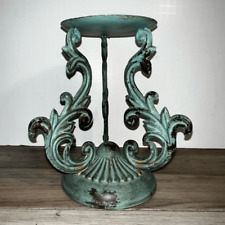 Turquoise Candle/Plant Stand 8” Tall Metal Farmhouse Classic Pillar Scroll picture