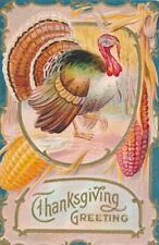 THANKSGIVING - Turkey And Corn Thanksgiving Greeting Postcard - 1911 picture