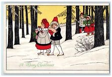 1913 Merry Christmas Children Winter Scene Partridge Kansas KS Antique Postcard picture
