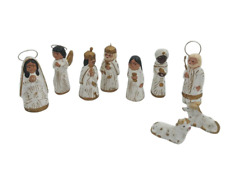 Pottery Christmas Nativity Set of 9 Hand Painted Vintage  picture