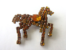 Outstanding  Czech Vintage Glass Rhinestone Button   HORSE  Amber picture