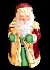 VTG Large Santa Ceramic Cookie Jar Hand Painted For Nonni's Christmas Toys & Lid picture