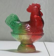 Vintage Hen On A Nest ROOSTER Red & Green Colored Glass picture