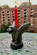Gargoyle Candle Holder Winged Dog Aged Cement Gothic Medieval Vintage 1996 HPI picture