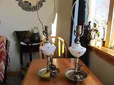 2 Vintage Brass and Floral Glass Lamps picture