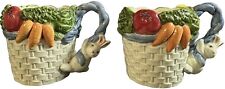 Set Of 2 Vintage 1993 Fitz & Floyd Summer Vegetable Basket Bunny Rabbit Mugs.  picture