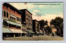 Manchester NH-New Hampshire, Elm Street, Advertising, Vintage c1912 Postcard picture