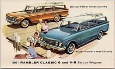 1961 AMC RAMBLER CLASSIC Car Advertising Postcard Classic 6 & V-8 Station Wagons picture