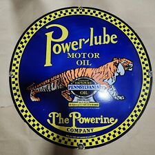 POWERLUBE MOTOR OIL PORCELAIN ENAMEL SIGN 30 INCHES ROUND picture
