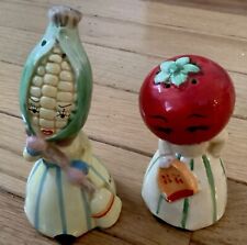 Anthropomorphic Corn & Tomato Salt & Pepper Shakers Vintage Kitsch picture