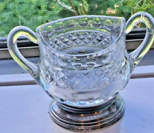 Vintage small pressed glass sugar bowl - silverplate or pewter rim aroun base picture