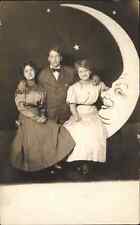 Papermoon Studio Image Man & Pretty Girls Paper Moon Prop c1910 Real Photo RPPC picture