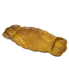 Vintage Monkey Pod Timber Large 3 Section Serving Bowl Platter Scallop Edge picture