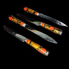 Set 4 Soviet Knives Painting Khokhloma USSR Stainless Steel Plated Vintage Set 4 picture