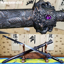 Handmade 41''Chinese Dragon & Phoenix Folded Steel Sword Ebony Qing Dynasty Jian picture