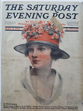 1919 Saturday Evening Post Cover Neysa McMein Woman Red Hat Flowers picture