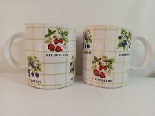 Vintage Set Of 2 “Berries” with Grid Pattern Coffee Cups/Mugs picture
