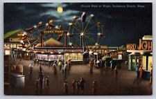 Ocean Park at Night Salisbury Beach Massachusetts Ferris Wheel c1940 Postcard picture