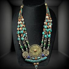 Nepali Stunning Vintage Unique Huge Pendant With Turquoise Brass Nice Necklace picture