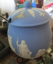 Vintage Wedgwood Blue Jasperware Sugar Preserves Dish Bowl + Reed Barton Spoon picture