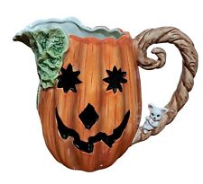 1989 Fitz & Floyd Halloween Jack o' Lantern Ceramic Pitcher With Mouse Handle picture