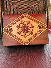 Vintage Wood Hand Carved, Painted Trinket Keepsake Box, Tapered, Hinged Gorgeous picture