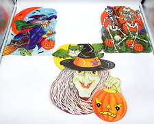 Vintage Beistle Halloween Cardboard Die Cut Lot of (3) Witches & Skelton USA picture