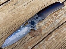Custom EDC Damascus Steel Pocket Knife, Ebony/Steel Handle, Ball Bearing Pivot picture