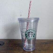 2009 Starbucks 16-ounce Clear Plastic Tumbler w/ Candy Cane Red White Straw picture