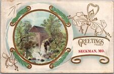 Vintage 1911 SECKMAN Missouri Embossed Greetings Postcard Water Mill Scene picture