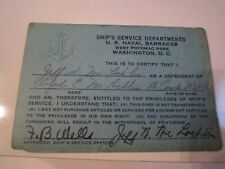 1940'S U.S. NAVAL BARRACKS SHIP'S SERVICE DEPARTMENT I.D. CARD - BOX S picture