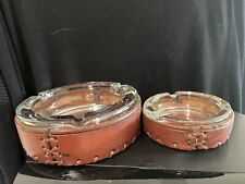 Vintage  Texas Longhorn Leather Bound Ashtray Set picture