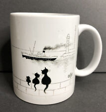 Albert Dubout Cat Coffee Mug Black White 3 Cats on Wall Watching Steamship 2016 picture