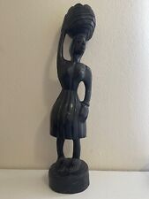 Vtg Ethnic Tribal Possibly African Carved Wood Large Statue of Woman w/ Basket picture